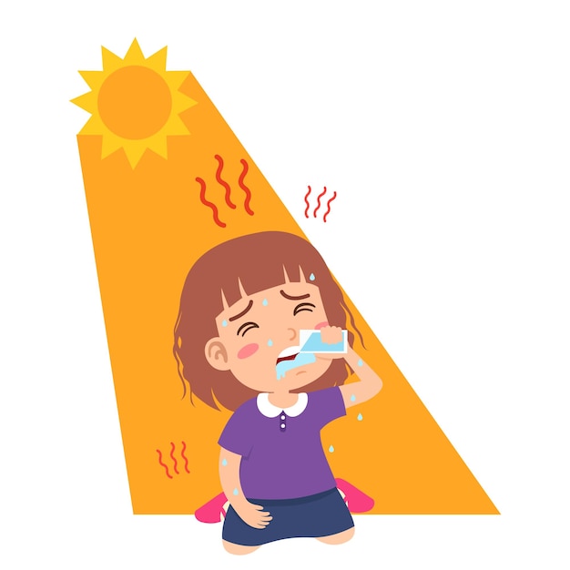 Golpe de calor niño niña vector ilustración