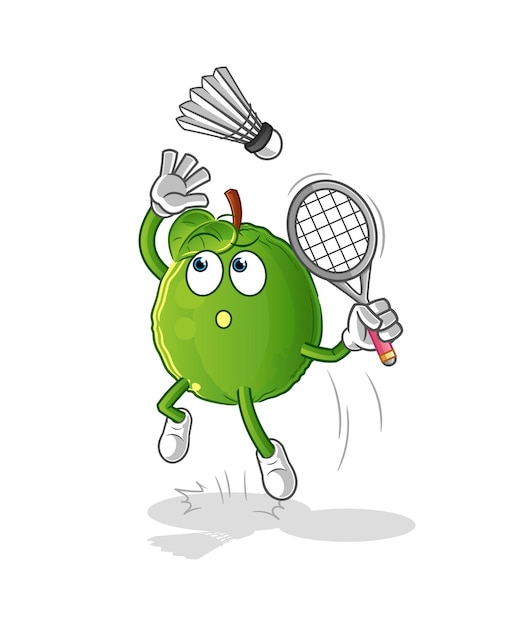 Golpe de guayaba en vector de mascota de dibujos animados de dibujos animados de bádminton