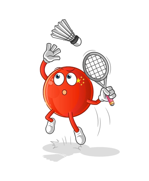 Golpe de insignia chino en dibujos animados de bádminton. vector de mascota de dibujos animados