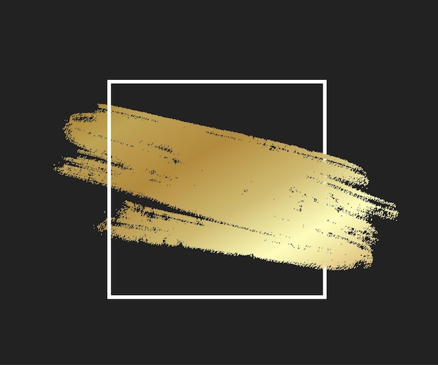 Vector golpe de pincel dorado en el marco textura grunge dorado brillante marco de caja de elementos de diseño sucios