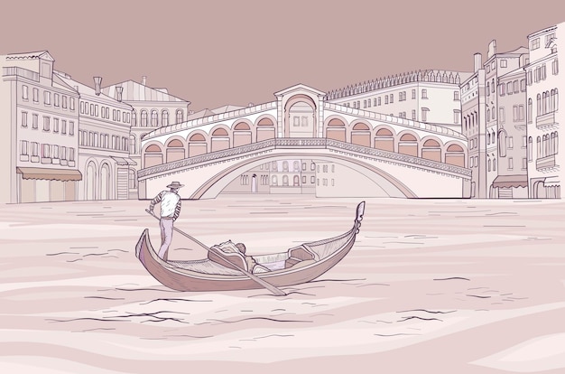 Vector góndola veneciana cerca del puente realto