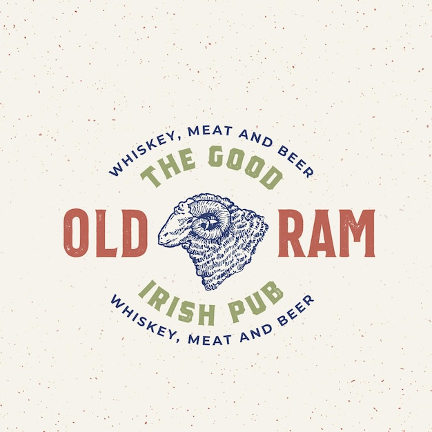 Good old ram irish pub resumen vector de señal, símbolo o plantilla de logotipo.