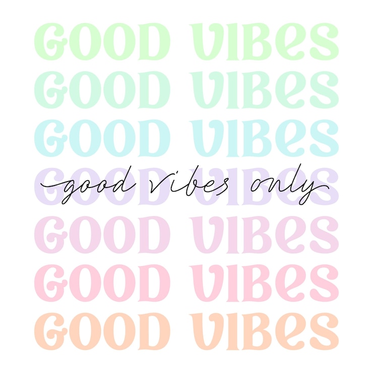 Vector good vibes only cute groovy trendy script lettering t shirt print poster diseño tarjeta de felicitación