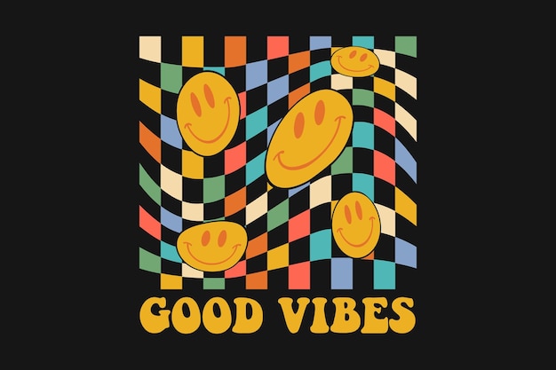 Good Vibes Smile Face Funky camiseta a cuadros