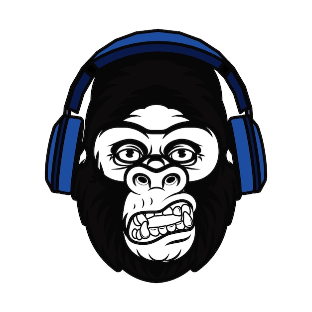 un gorila con auriculares que dicen "mono"