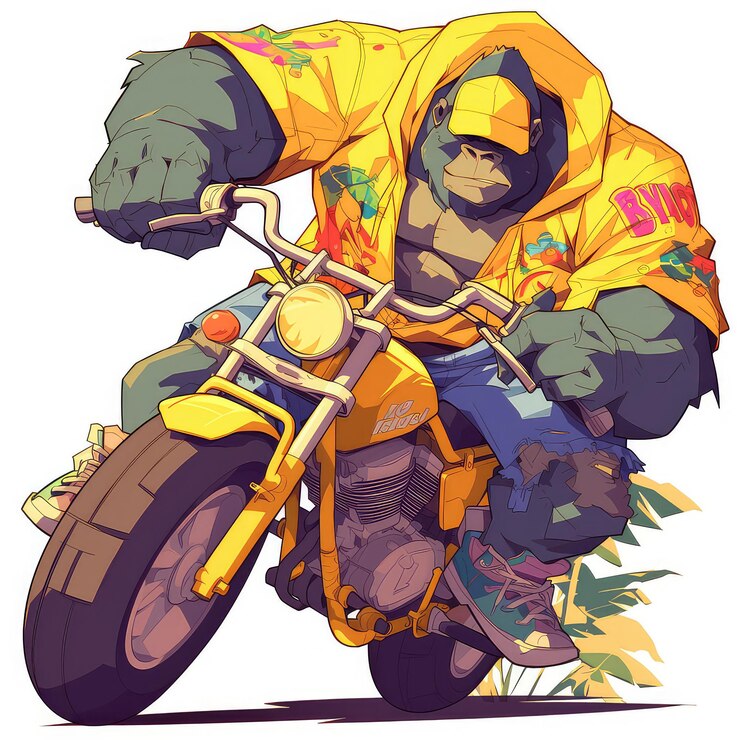 Vector un gorila montando una bicicleta al estilo de los dibujos animados