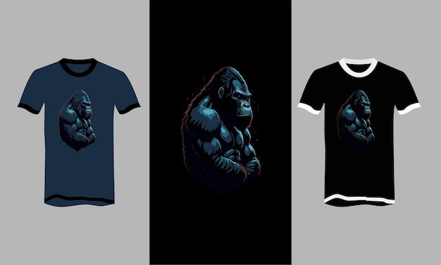 Gorila negro con diseño plano de vector de camiseta splash