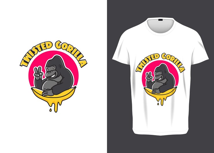 Gorila con plátano derretido Ilustración vectorial para camisetas, carteles, prendas de vestir y otros usos
