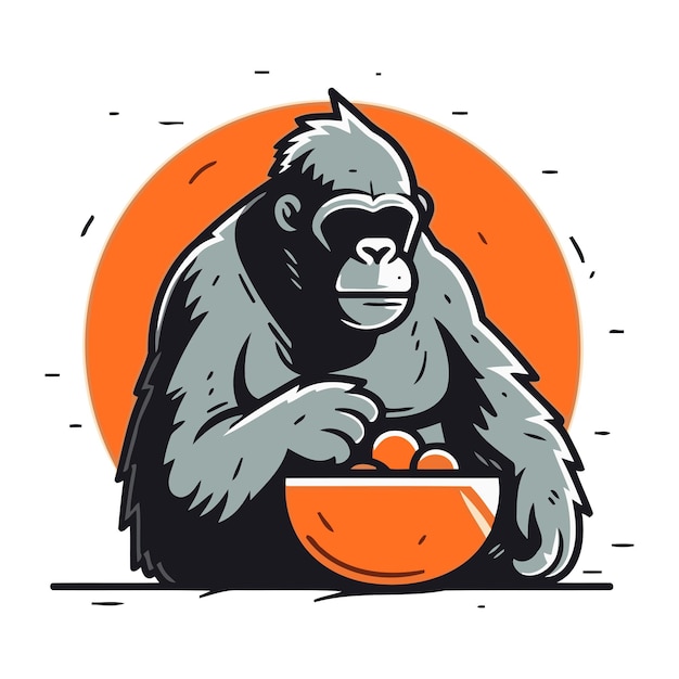 Gorila en un tazón de jugo de naranja Ilustración vectorial