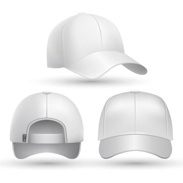 Vector gorra de béisbol realista frontal, lateral, vista posterior establecida.