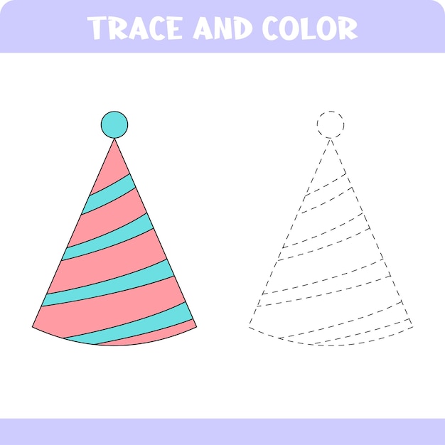 Gorra de fiesta para calcar y colorear objetos. Página de actividades para niños en edad preescolar. Ficha educativa para niños.