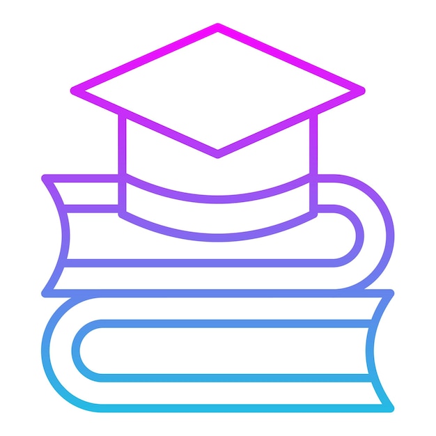 una gorra de graduación azul y rosa se sienta encima de una pila de libros