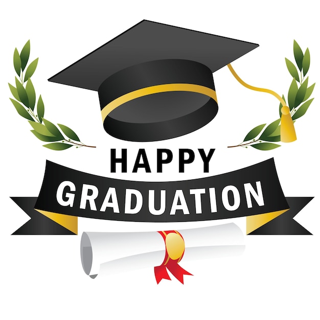 una gorra de graduación con una cinta que dice feliz graduación