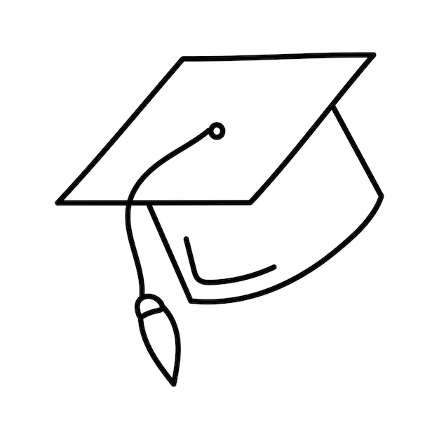 Gorra de graduación en estilo doodle aislada sobre un fondo blanco