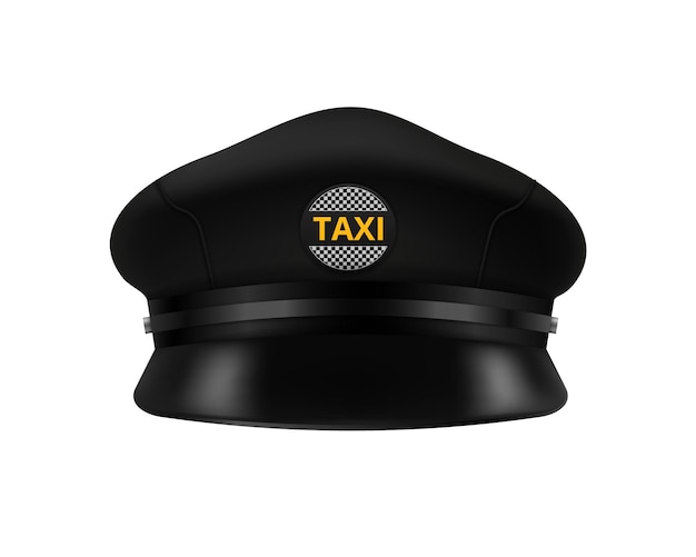 Gorra de taxista moskup Sombrero de chofer realista negro con logo de taxi amarillo