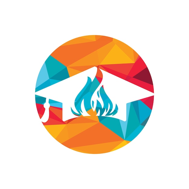 Gorras de graduación con diseño de logotipo de vector de icono de fuego