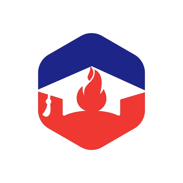 Gorras de graduación con diseño de logotipo de vector de icono de fuego