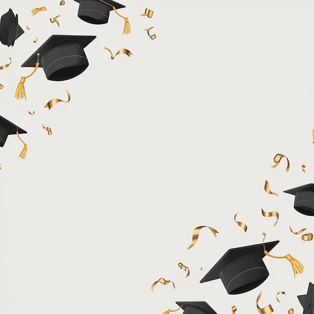 Vector gorras de graduación con la palabra graduado en la parte superior