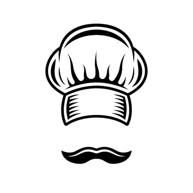 Gorro de chef y bigote vector objetos o elementos de diseño en estilo monocromo vintage aislado sobre fondo blanco