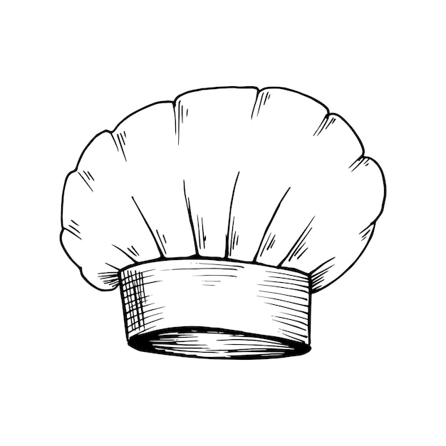 Gorro de cocinero. Boceto dibujado a mano aislado en blanco. Ilustración vectorial.