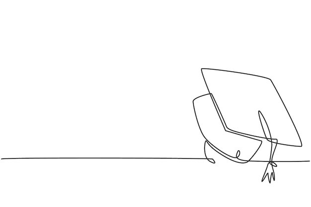 Gorro de graduación de dibujo continuo de una línea con borla Vector de minimalismo dibujado a mano de regreso a la escuela