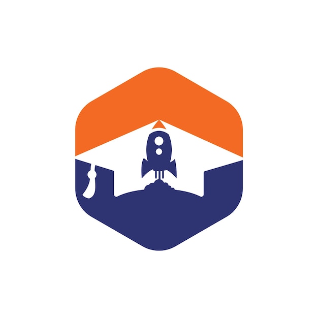 Gorro de graduación con diseño de logotipo de vector de cohete