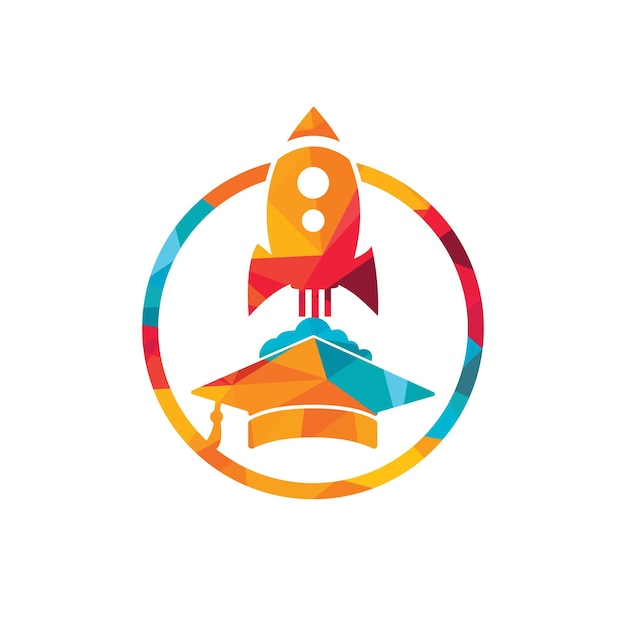 Gorro de graduación con diseño de logotipo de vector de cohete