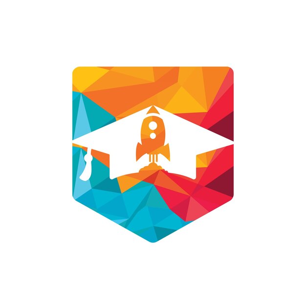 Gorro de graduación con diseño de logotipo de vector de cohete