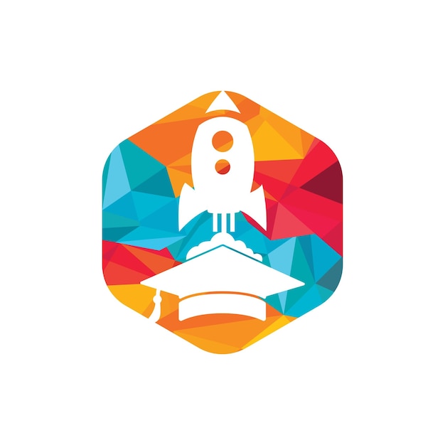 Gorro de graduación con diseño de logotipo de vector de cohete