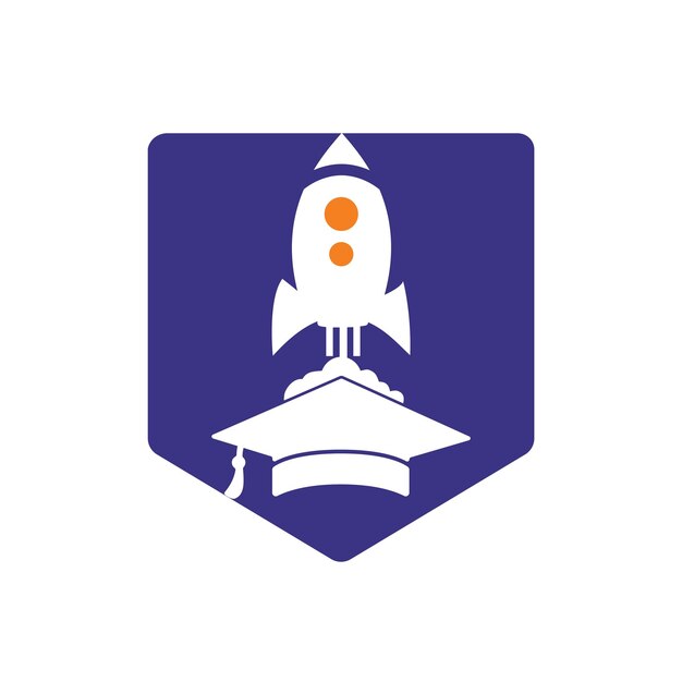 Gorro de graduación con diseño de logotipo de vector de cohete