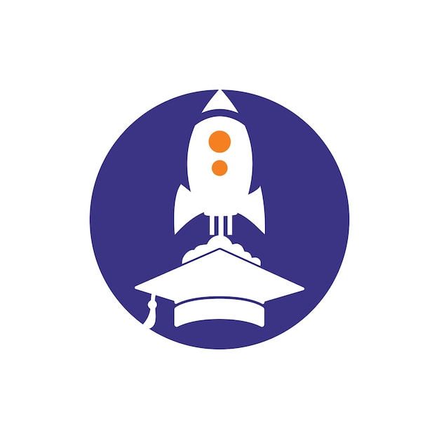 Gorro de graduación con diseño de logotipo de vector de cohete