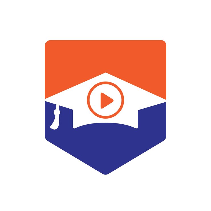 Vector gorro de graduación con diseño de logotipo vectorial de icono de botón de reproducción