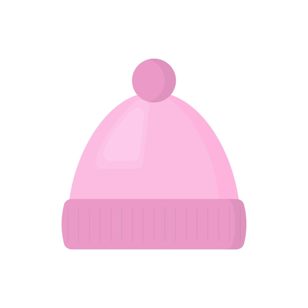 Gorro de invierno rosa con pompón aislado sobre fondo blanco Dibujos animados gorro de punto Prediseñadas Abrigo de invierno