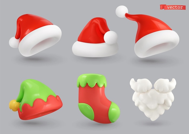 Vector gorro de papá noel y decoración navideña