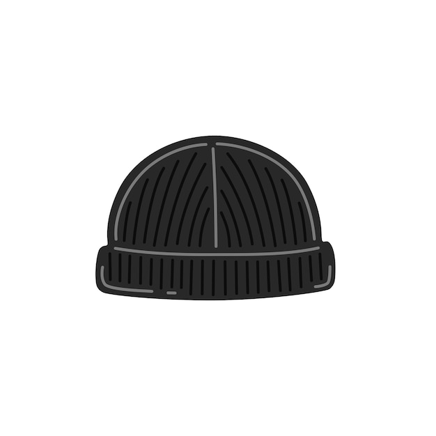 Gorro de punto negro. Ropa de temporada de otoño o invierno. Ilustración vectorial plana