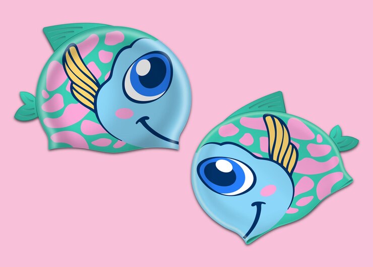 Vector gorros de natación de personajes de peces para niños diseño 6