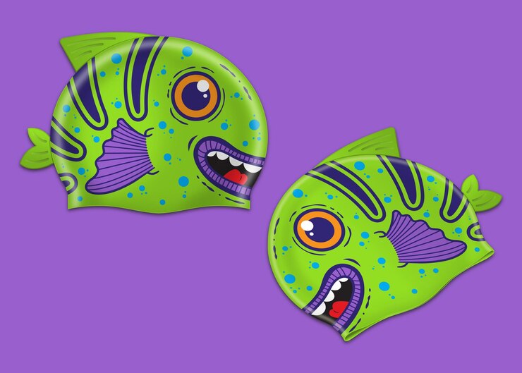 Vector gorros de natación de personajes de peces para niños diseño 9