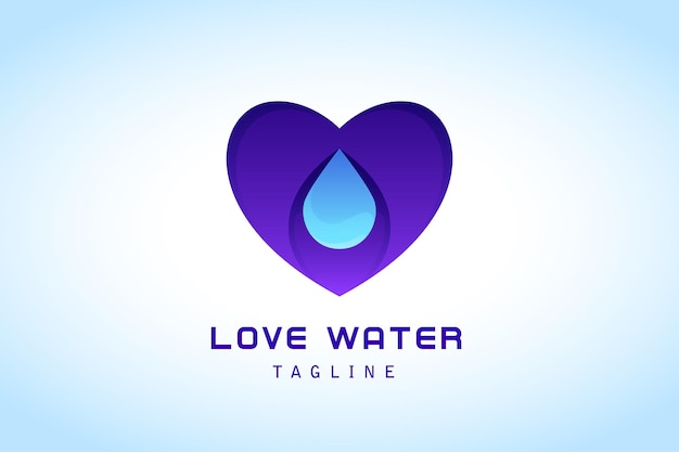 Gota de agua azul con logo degradado de amor morado para empresa