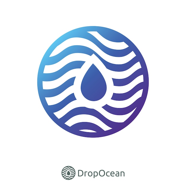 gota de agua y círculo ola ocean logo