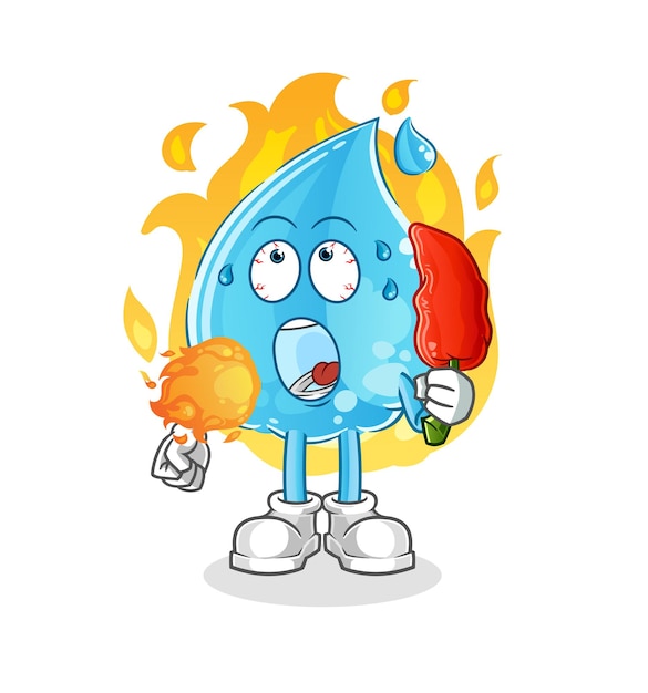 Gota de agua come mascota chilie caliente. vector de dibujos animados