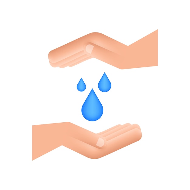 Gota de agua dibujada a mano en manos para diseño de banner. Planeta Tierra. Ahorre agua de la tierra.