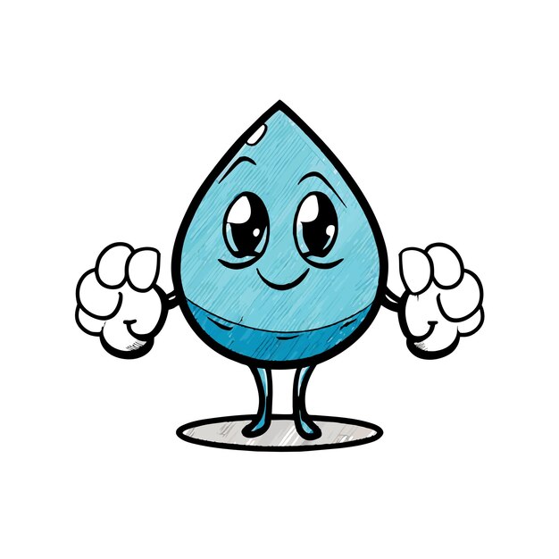 Vector gota de agua dibujada a mano plana elegante mascota personaje de dibujos animados dibujo pegatina icono concepto aislado