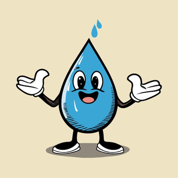 Gota de agua dibujada a mano plana elegante mascota personaje de dibujos animados dibujo pegatina icono concepto aislado