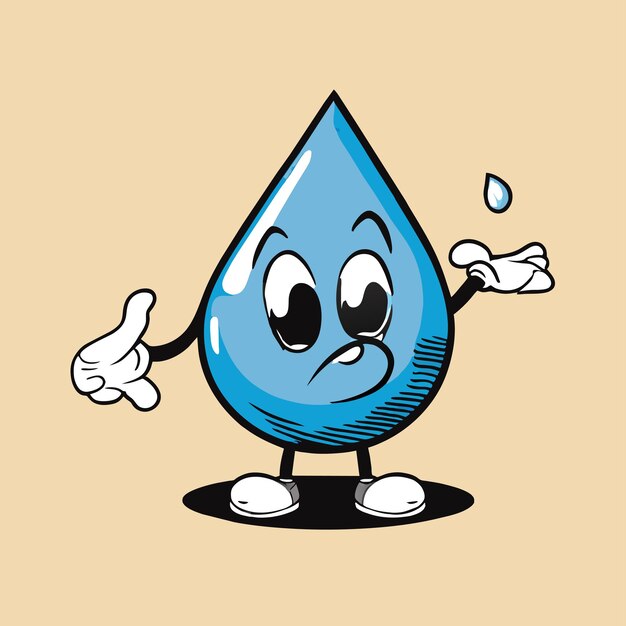 Vector gota de agua dibujada a mano plana elegante mascota personaje de dibujos animados dibujo pegatina icono concepto aislado