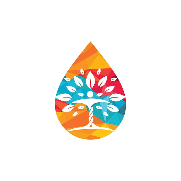 Gota de agua con diseño de logotipo de vector de icono de árbol humano