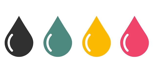 Vector gota agua icono pictograma aceite negro blanco glifo sangre rojo goteo elemento símbolo conjunto químico