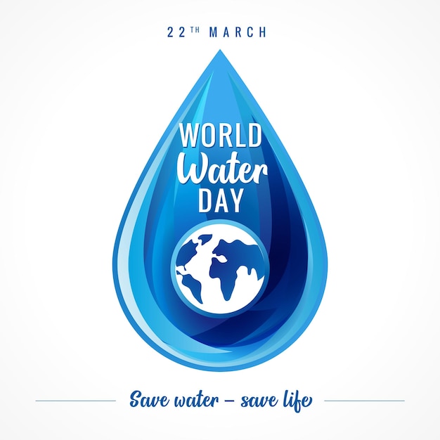 Gota de agua y palabra, icono creativo. Concepto de logotipo creativo. Pancarta o afiche del Día Mundial del Agua.