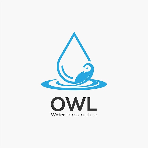 Gota de agua con plantilla de diseño de logotipo de búho