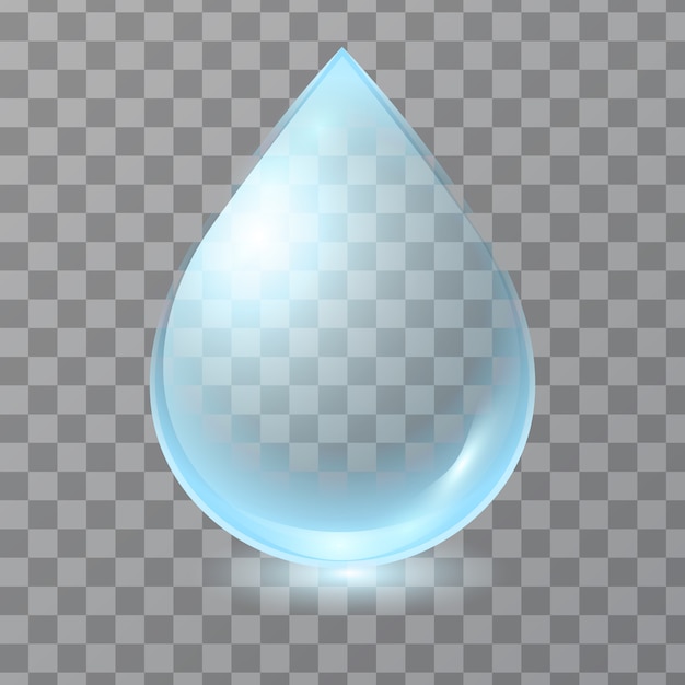 Vector gota de agua transparente azul aislada sobre fondo a cuadros.