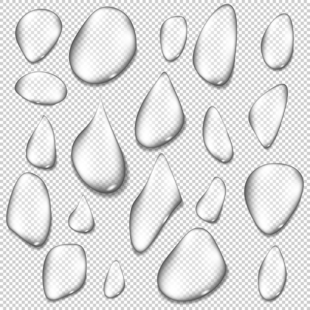 Gota de agua transparente pura realista con sombra sobre fondo gris Ilustración vectorial
